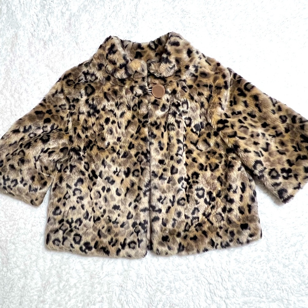 Relativity Cheetah Faux Fur Dress Vintage Jacket Single Button w/ pockets Size M